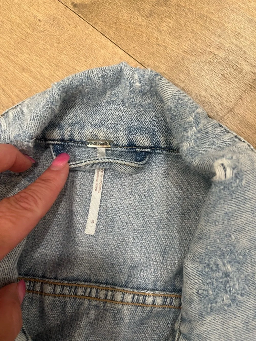 Free People Light Wash Distressed Denim Jacket - Picture 7 of 11